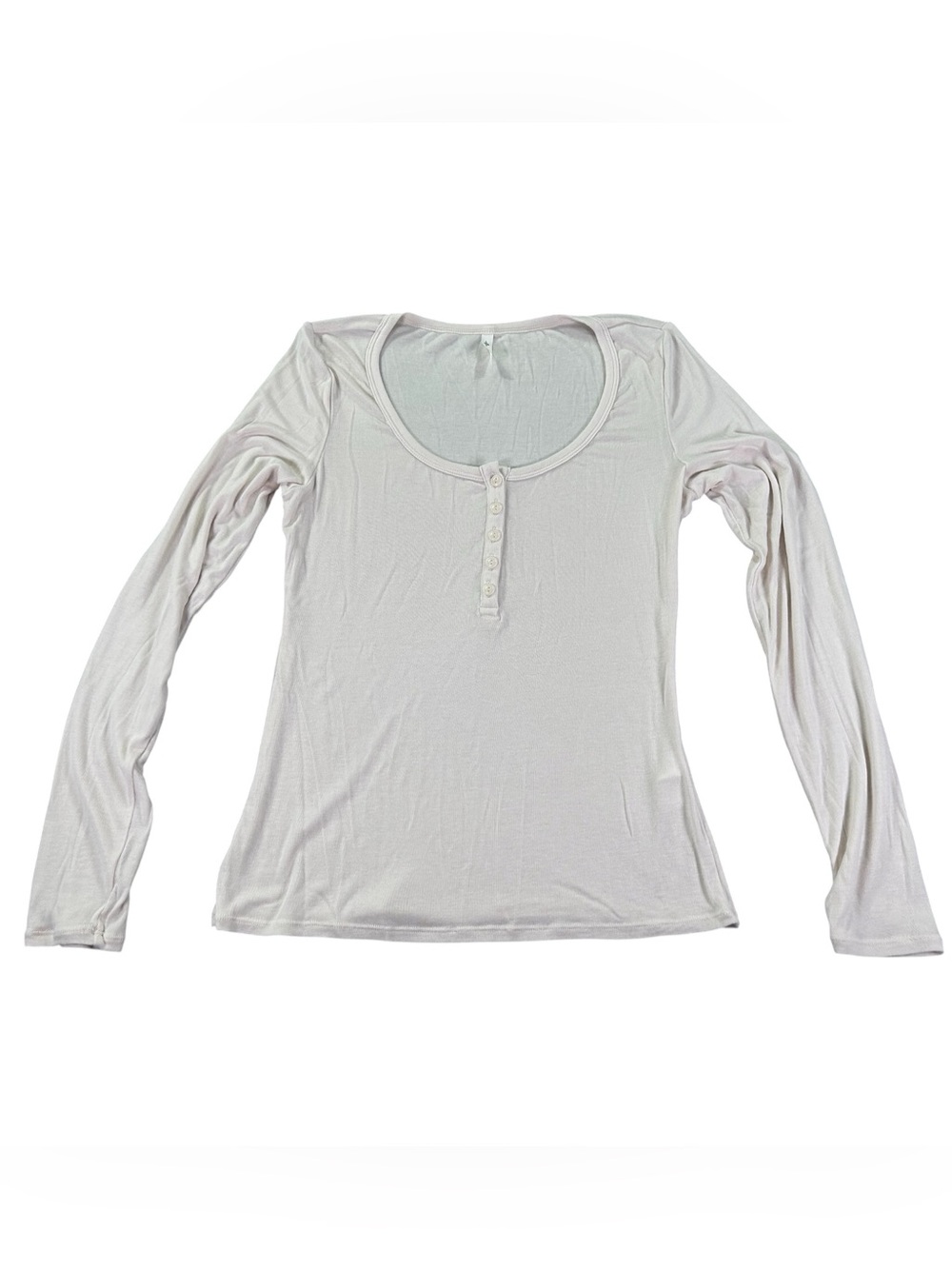 Halara Ribbed Henley Top Women’s M Rice Khaki Slim Fit Long Sleeve Balletcore